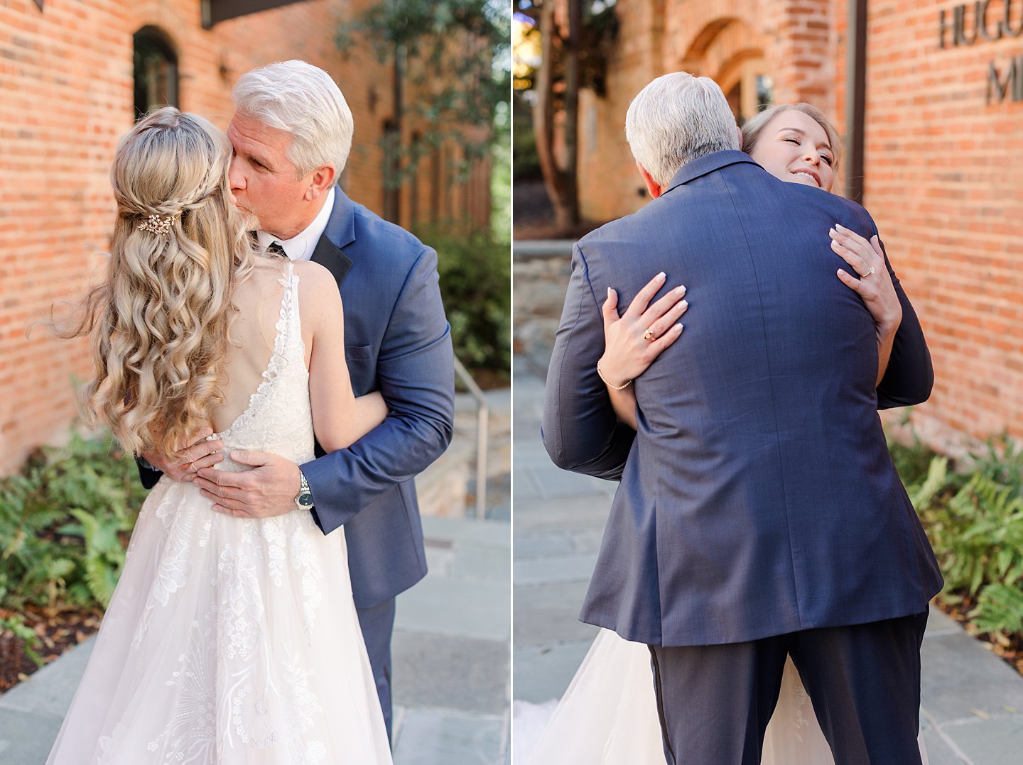 bride's first look with father at Huguenot Mill wedding